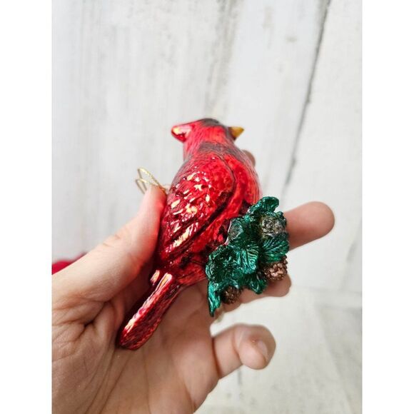Glass Cardinal bird ornament Xmas tree set lot acorns tree - Picture 16 of 16